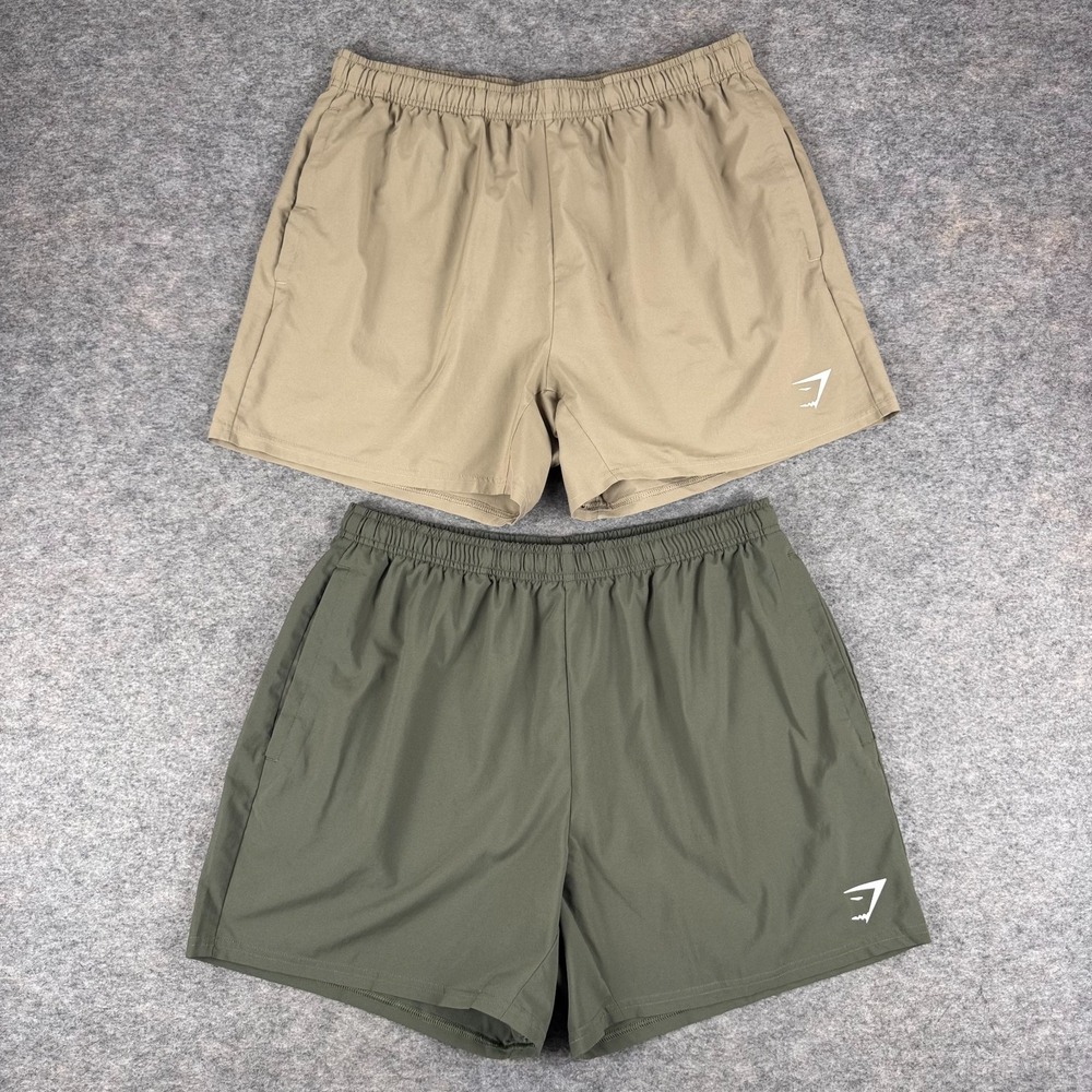 Gymshark Aririval Shorts 5" Lot Of 2 Pockets Polyester Green Beige Mens XL